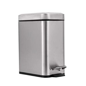 camtcher slim trash can stainless steel 2.6 gallon / 10 liter rectangle step trash can, soft close, removable plastic bucket (2.6 gallons)