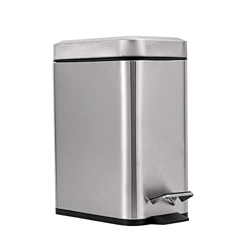 CAMTCHER Slim Trash Can Stainless Steel 2.6 Gallon / 10 Liter Rectangle Step Trash Can, Soft Close, Removable Plastic Bucket (2.6 Gallons)