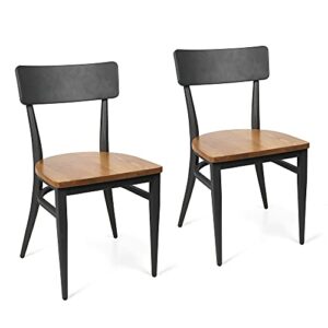 luckyermore heavy duty dining chairs set of 2, wood metal kitchen chair,mid-century modern industrial,no assembled for dining, living room, bistro,dark grey frame+soild wooden seat
