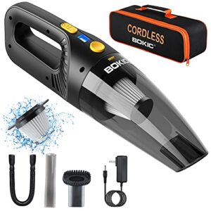 bokic car vacuum cleaner cordless rechargeable, portable handheld vacuum with 2 filters, high power mini vacuum w/attachments, kit essentials for travel, rv camper