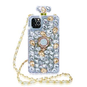losin perfume bottle case compatible with iphone 12 pro max 6.7 inch case luxury bling diamond gemstone perfume bottle 3d bling rhinestones ring holder stand bracket soft tpu case