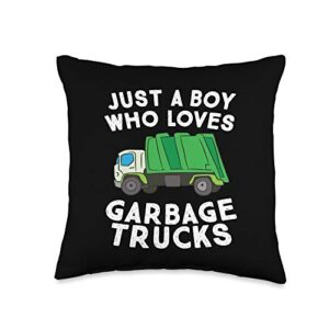 funny garbage truck gifts and tees just a boy who loves garbage trucks throw pillow, 16x16, multicolor