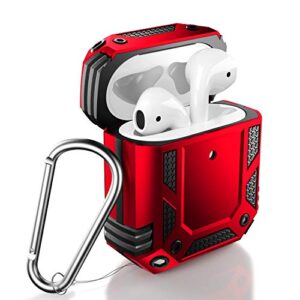 zadorn airpod case,military grade protective cases for airpods 1st/2nd with hard pc and soft tpu cover,15ft. drop tested shockproof airpod case with keychain compatible with wireless charging red