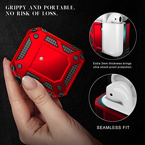 ZADORN Airpod Case,Military Grade Protective Cases for Airpods 1st/2nd with Hard PC and Soft TPU Cover,15ft. Drop Tested Shockproof Airpod Case with Keychain Compatible with Wireless Charging Red