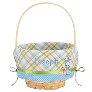 let's make memories personalized create your own wicker easter basket – blue bunny design - basket only - customize with any name - medium
