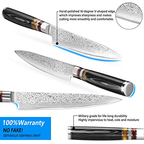 Utility Chef Knife 6 Inch Chef knife Japanese Damascus Utility Kitchen Knife Japanese Paring Knife Damascus Steel High Carbon 67-Layer Ultra Sharp Kitchen Meat Cutting Gyuto Chef Knife [Gift Box]