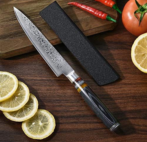 Utility Chef Knife 6 Inch Chef knife Japanese Damascus Utility Kitchen Knife Japanese Paring Knife Damascus Steel High Carbon 67-Layer Ultra Sharp Kitchen Meat Cutting Gyuto Chef Knife [Gift Box]