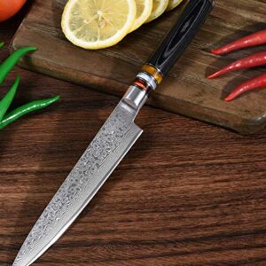 Utility Chef Knife 6 Inch Chef knife Japanese Damascus Utility Kitchen Knife Japanese Paring Knife Damascus Steel High Carbon 67-Layer Ultra Sharp Kitchen Meat Cutting Gyuto Chef Knife [Gift Box]