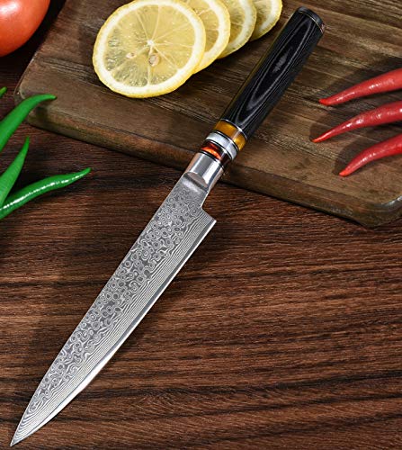 Utility Chef Knife 6 Inch Chef knife Japanese Damascus Utility Kitchen Knife Japanese Paring Knife Damascus Steel High Carbon 67-Layer Ultra Sharp Kitchen Meat Cutting Gyuto Chef Knife [Gift Box]