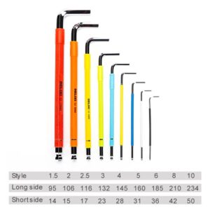 DELIXI Color Coded Ball End Hex L-Key Set, Metric 1.5-10mm, 9 Pieces, Long Arm Allen Wrench Set