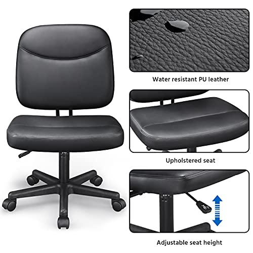 Topeakmart Task Desk Chair Height Adjustable Chair Computer Faux Leather Chair Without Arms, Black