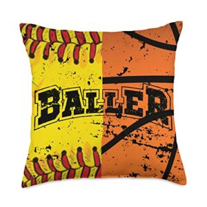 ball girl funny basketball softball girl throw pillow, 18x18, multicolor