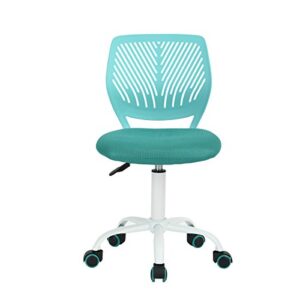 furniturer writing task chair 360 swivel,low mid pp mesh back fabric seat, height adjustable, rolling castor,w15.7”xd15.2”x h29.5-34.2",turquoise
