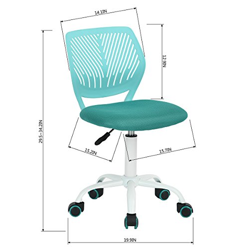 FurnitureR Writing Task Chair 360 Swivel,Low Mid PP Mesh Back Fabric Seat, Height Adjustable, Rolling Castor,W15.7”xD15.2”x H29.5-34.2",Turquoise