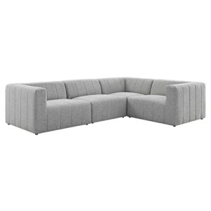 modway bartlett channel tufted upholstered 4-piece l-shape sectional sofa, light gray