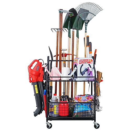 Mythinglogic Garden Tool Organizer for Garage-Yard Tool Racks with Wheels,Garage Organizers and Storage Hold Garden Tools,Yard Tool Holder for Garage/Shed,Garden tool stand