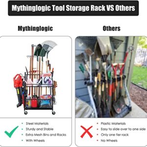 Mythinglogic Garden Tool Organizer for Garage-Yard Tool Racks with Wheels,Garage Organizers and Storage Hold Garden Tools,Yard Tool Holder for Garage/Shed,Garden tool stand