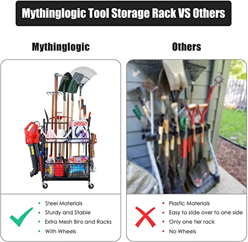 Mythinglogic Garden Tool Organizer for Garage-Yard Tool Racks with Wheels,Garage Organizers and Storage Hold Garden Tools,Yard Tool Holder for Garage/Shed,Garden tool stand