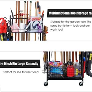 Mythinglogic Garden Tool Organizer for Garage-Yard Tool Racks with Wheels,Garage Organizers and Storage Hold Garden Tools,Yard Tool Holder for Garage/Shed,Garden tool stand