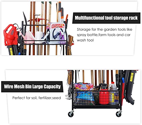 Mythinglogic Garden Tool Organizer for Garage-Yard Tool Racks with Wheels,Garage Organizers and Storage Hold Garden Tools,Yard Tool Holder for Garage/Shed,Garden tool stand