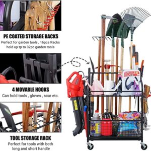 Mythinglogic Garden Tool Organizer for Garage-Yard Tool Racks with Wheels,Garage Organizers and Storage Hold Garden Tools,Yard Tool Holder for Garage/Shed,Garden tool stand