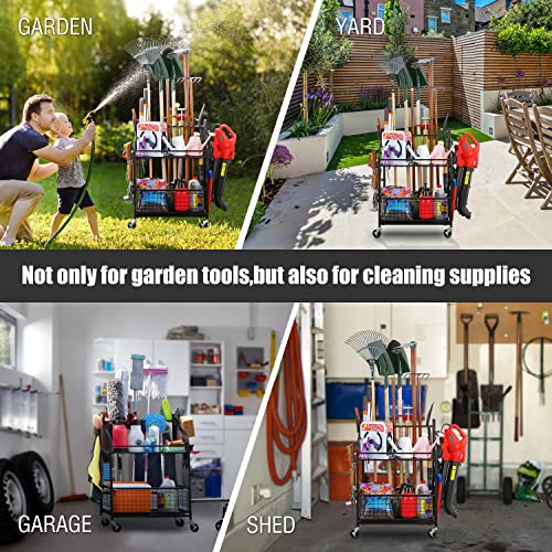 Mythinglogic Garden Tool Organizer for Garage-Yard Tool Racks with Wheels,Garage Organizers and Storage Hold Garden Tools,Yard Tool Holder for Garage/Shed,Garden tool stand