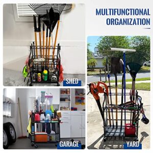 Mythinglogic Garden Tool Organizer for Garage-Yard Tool Racks with Wheels,Garage Organizers and Storage Hold Garden Tools,Yard Tool Holder for Garage/Shed,Garden tool stand