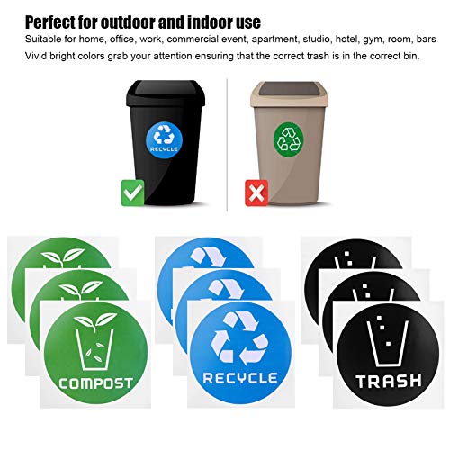 Pack of 60 Recycle Stickers Trash Stickers Trash Bin Label Premium Vinyl Sticker Recycling Decals for Trash Can Compost Bin Indoor Home Kitchen & Office Recycle Bin Plastic Trash Recycle Stickers