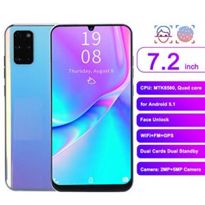 Unlock Smart Phone, 7.2in for Waterdrop Screen Dual Cards Dual Standby Smartphone 1+16GB QuadCore Moblie Phone 2MP 5MP Autofocus Double Cameras(Blue)