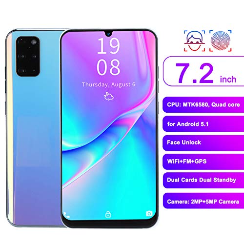 Unlock Smart Phone, 7.2in for Waterdrop Screen Dual Cards Dual Standby Smartphone 1+16GB QuadCore Moblie Phone 2MP 5MP Autofocus Double Cameras(Blue)