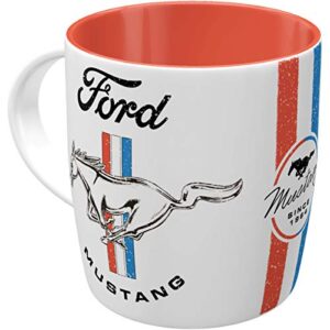 nostalgic-art retro coffee mug, ford mustang – horse & stripes logo – gift idea for car accessories fans, large ceramic cup, vintage design, 11.2 oz