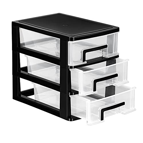 VORCOOL Two/Three/Four-Layer Storage Cabinet Plastic Drawer Type Closet Portable Multifunction Storage Rack Organizer Furniture (Black and Transparent)