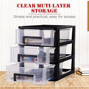 VORCOOL Two/Three/Four-Layer Storage Cabinet Plastic Drawer Type Closet Portable Multifunction Storage Rack Organizer Furniture (Black and Transparent)