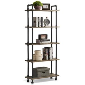 ivinta Industrial Bookshelf Metal Bookcase, Storage Shelf Plant Shelf Vintage Kitchen Shelves, Farmhouse Etagere Heavy Duty Display Shelf Wide Modern Open Pipe Book Case (5-Tier)