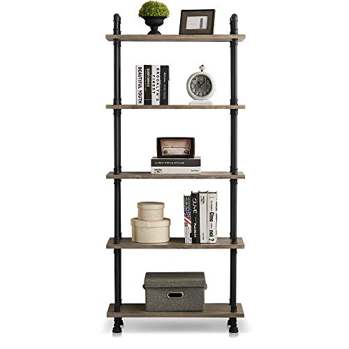 ivinta Industrial Bookshelf Metal Bookcase, Storage Shelf Plant Shelf Vintage Kitchen Shelves, Farmhouse Etagere Heavy Duty Display Shelf Wide Modern Open Pipe Book Case (5-Tier)