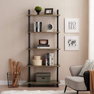 ivinta Industrial Bookshelf Metal Bookcase, Storage Shelf Plant Shelf Vintage Kitchen Shelves, Farmhouse Etagere Heavy Duty Display Shelf Wide Modern Open Pipe Book Case (5-Tier)