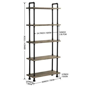 ivinta Industrial Bookshelf Metal Bookcase, Storage Shelf Plant Shelf Vintage Kitchen Shelves, Farmhouse Etagere Heavy Duty Display Shelf Wide Modern Open Pipe Book Case (5-Tier)