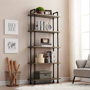 ivinta Industrial Bookshelf Metal Bookcase, Storage Shelf Plant Shelf Vintage Kitchen Shelves, Farmhouse Etagere Heavy Duty Display Shelf Wide Modern Open Pipe Book Case (5-Tier)