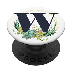watercolor succulent monogram letter w popsockets popgrip: swappable grip for phones & tablets