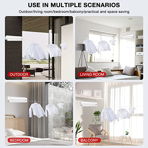 Retractable Clothesline Telescopic Indoor Outdoor Wall Mounted Plastic Clothes Dryer Line Drying Rope Hanger for Bathrooms Kitchens Home Balconies (5 Lines)