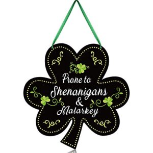 st. patrick's day shamrock sign 12 x 12 inch hanging shamrock welcome sign prone to shenanigans and malarkey sign irish clover door sign holiday porch sign decor for st. patrick's day party favor