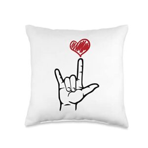 american deaf designs & valentine's day gifts asl i love you hand heart sign language throw pillow, 16x16, multicolor
