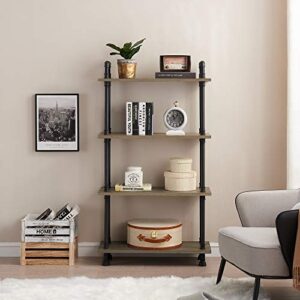 ivinta Industrial Bookshelf 4-Shelf Bookcase, Storage Shelf Vintage Kitchen Shelves Rustic Plant Shelf, Farmhouse Etagere Heavy Duty Display Shelf Wide Modern Open Pipe Book Case