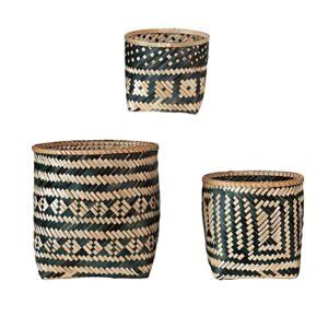 bloomingville bamboo pattern, natural & black, set of 3 basket, 3