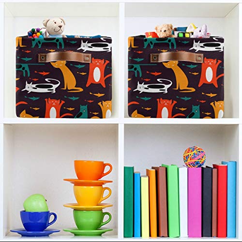 WELLDAY 1PCS Storage Basket Cat Kitten Large Foldable Storage Bin Cube Collapsible Organizer