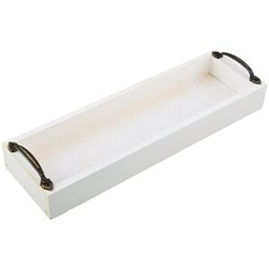 generic rustic whitewashed rectangular wooden serving tray with metal handle centerpiece for dining room living room or windowsill perfect size for snacks wine coffee candles or plants,white washed