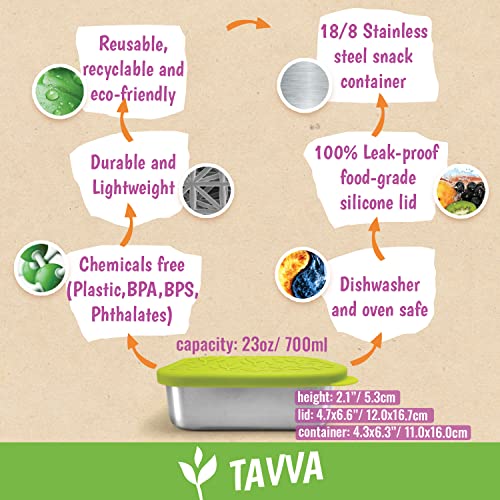TAVVA Stainless Steel Food Containers with Lids 23 oz - Stainless Steel Lunch Container - Premium Metal Snack Container, Leakproof Lunch Box with Silicone Lids, Reusable Sandwich Container