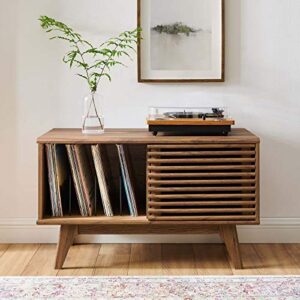 modway render mid-century modern 37" vinyl record display stand in walnut, 37 inch