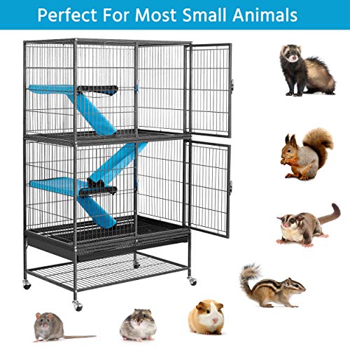 Yaheetech 2-Story Rolling Metal Small Animal Cage for Ferret Chinchilla Cage w/ 2 Removable Ramps/Platforms Black