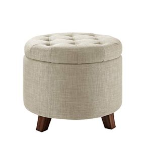 amazon basics upholstered tufted storage ottoman footstool, 20"h, burlap beige